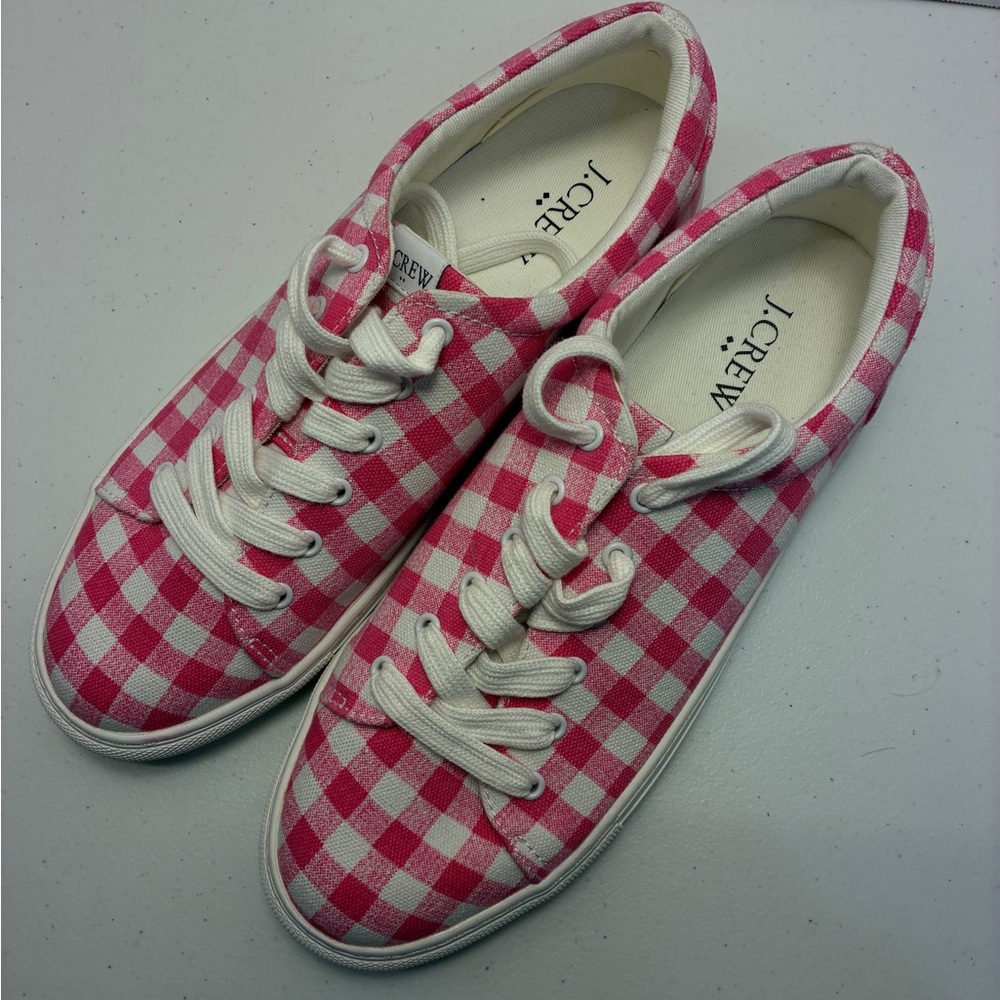 J. Crew Pink and White Checkered Sneakers